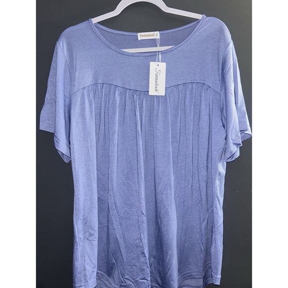New W/T Fantaslook Blouse Women’s XXL Solid Short Sleeve Lightweight Stretch - Picture 1 of 4